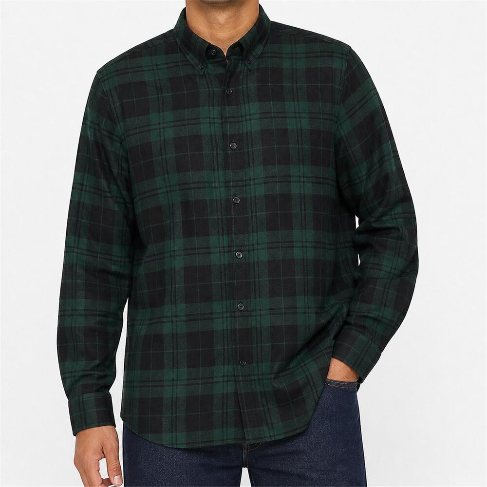 Zara Man Shirt Mens XL Green Black Plaid Button Down Relaxed Fit Portugal Casual